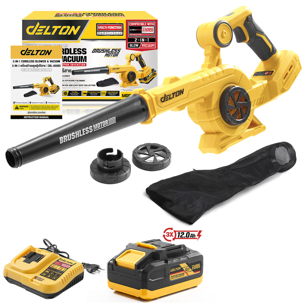 เครื่องเป่าลมไร้สาย (พร้อมแบตเตอรี่) DELTON รุ่น CBL-655BS TURBO FORCE 20V 12AH_1